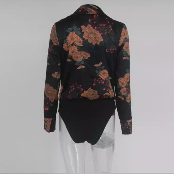 NEW! Black Floral Silk Bodysuit - Picture 3 of 4